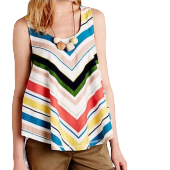 Anthropologie Tops - Deletta Chevron Striped Cutout Back Tank Top Knit Shirt XS Swing Hem